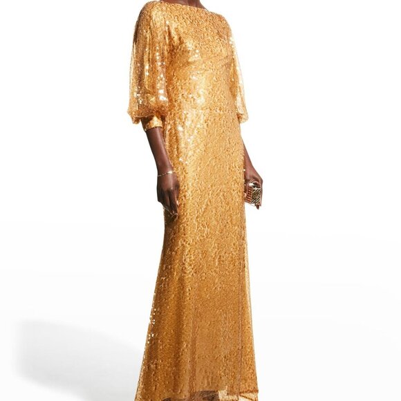 Badgley Mischka Odessa Gold Sequin Gown | Size 4 | Elegant Evening Formal Dress - Picture 1 of 12